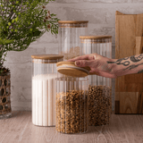 Pote de Vidro Canelado com Tampa de Bambu 1,1 Litros - Ela Decora