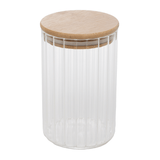 Pote de Vidro Canelado com Tampa de Bambu 510ml