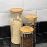 Pote de Vidro Canelado com Tampa de Bambu 510ml - Ela Decora