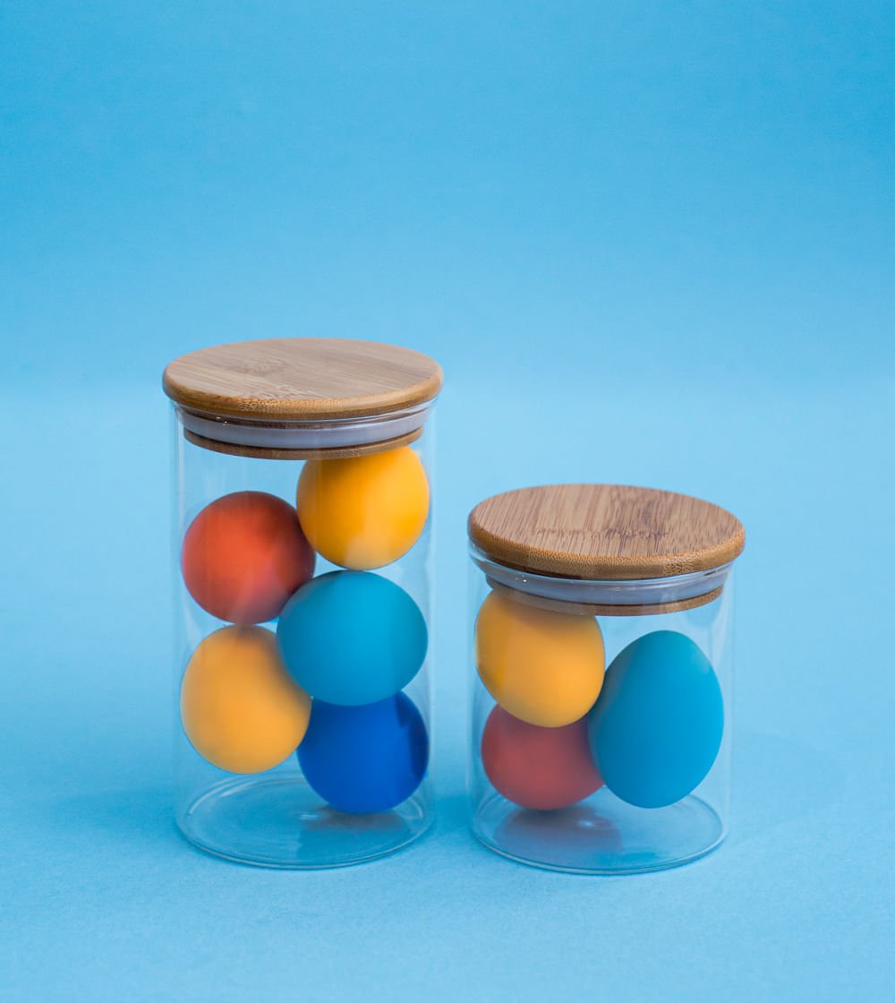 Pote de Vidro com Tampa de Bambu Circular Mantimento 1,1 Litros - Ela Decora