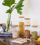Pote de Vidro com Tampa de Bambu Circular Mantimento 1,1 Litros - Ela Decora