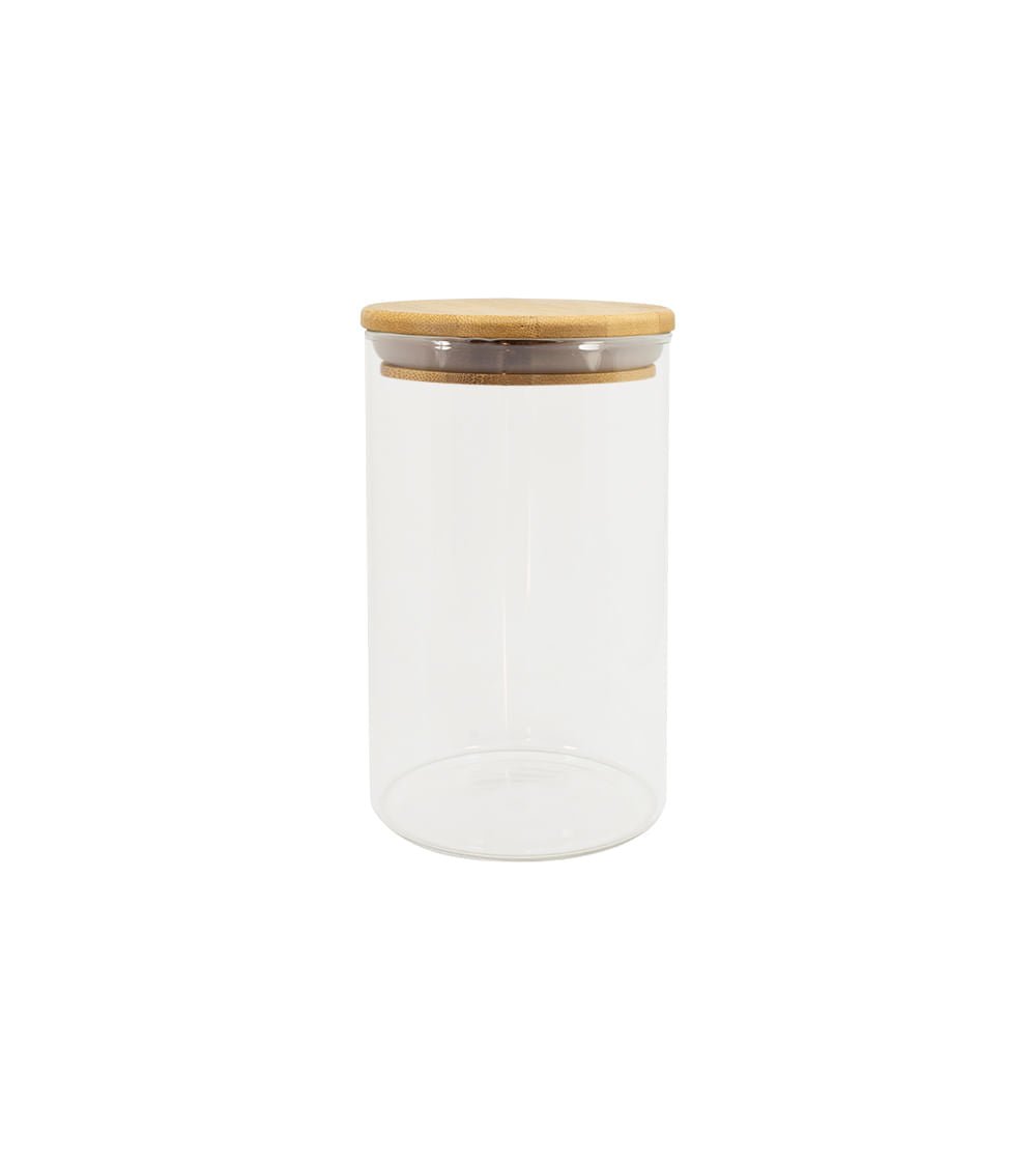 Pote de Vidro com Tampa de Bambu Circular Mantimento 1,1 Litros - Ela Decora