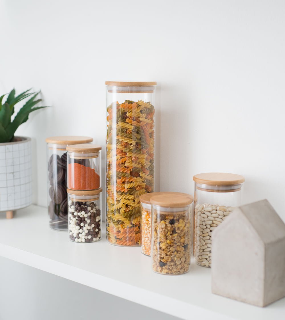 Pote de Vidro com Tampa de Bambu Circular Mantimento 2 Litros - Ela Decora