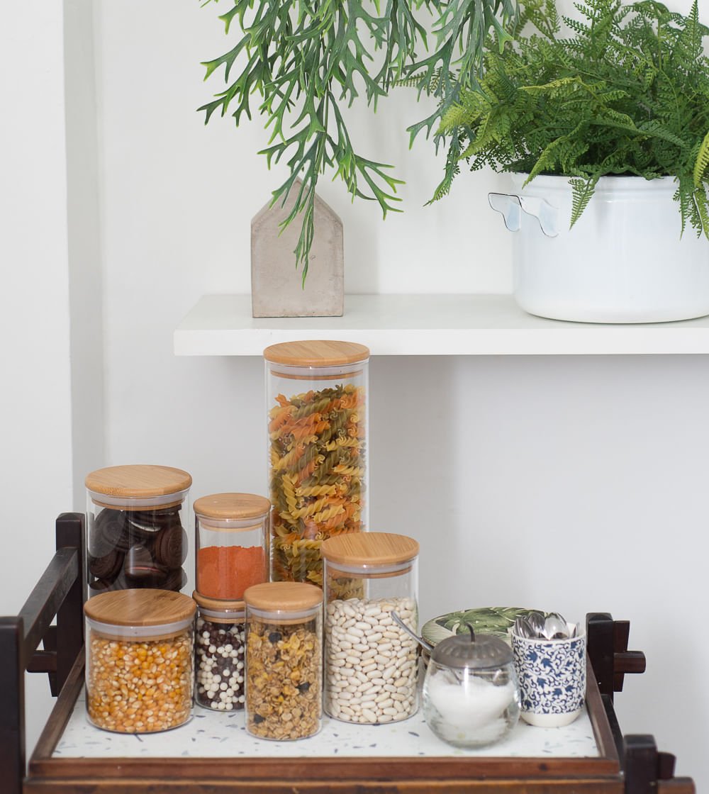 Pote de Vidro com Tampa de Bambu Circular Mantimento 2 Litros - Ela Decora