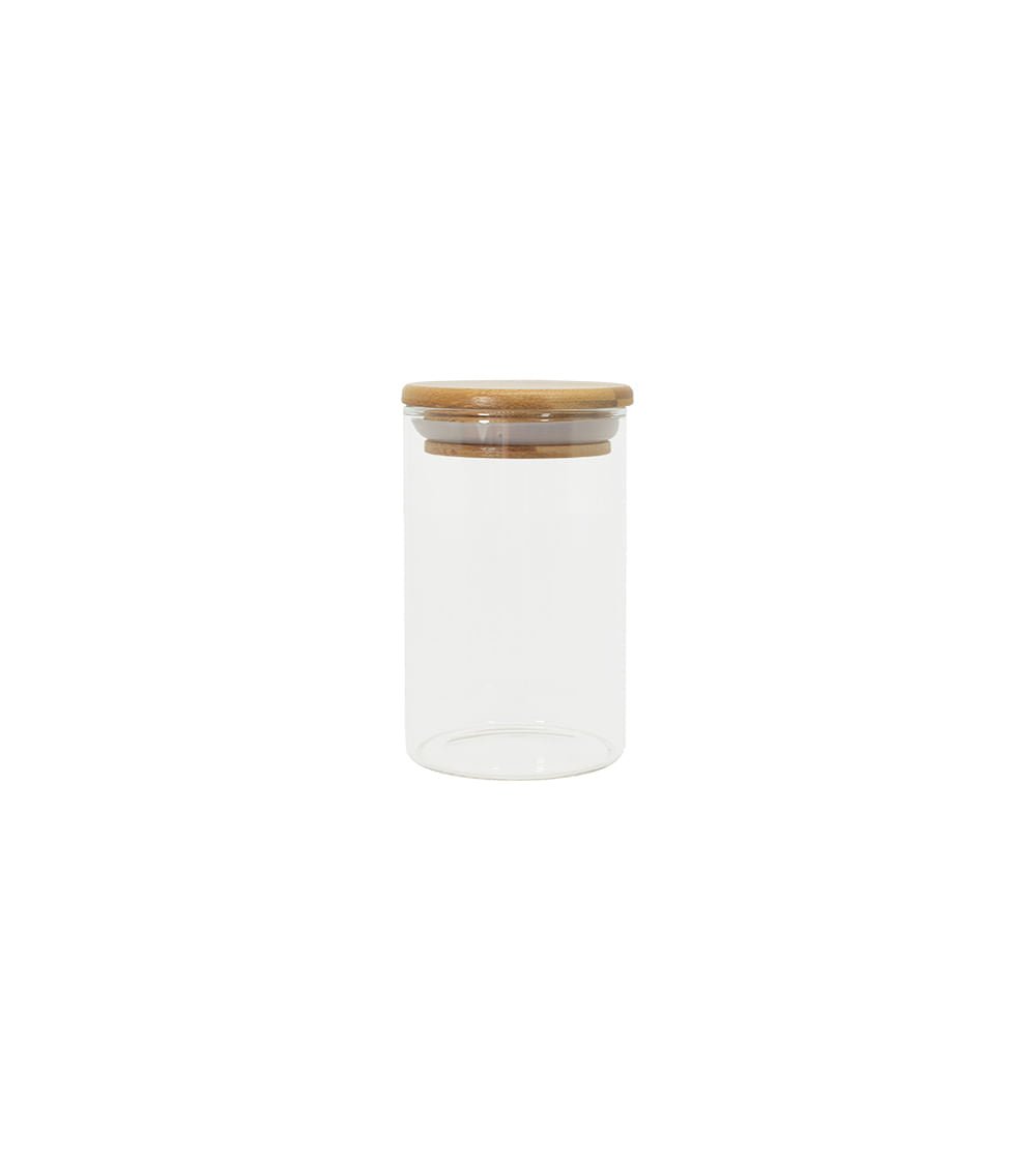 Pote de Vidro Com Tampa de Bambu Circular Mantimento 250ml - Ela Decora