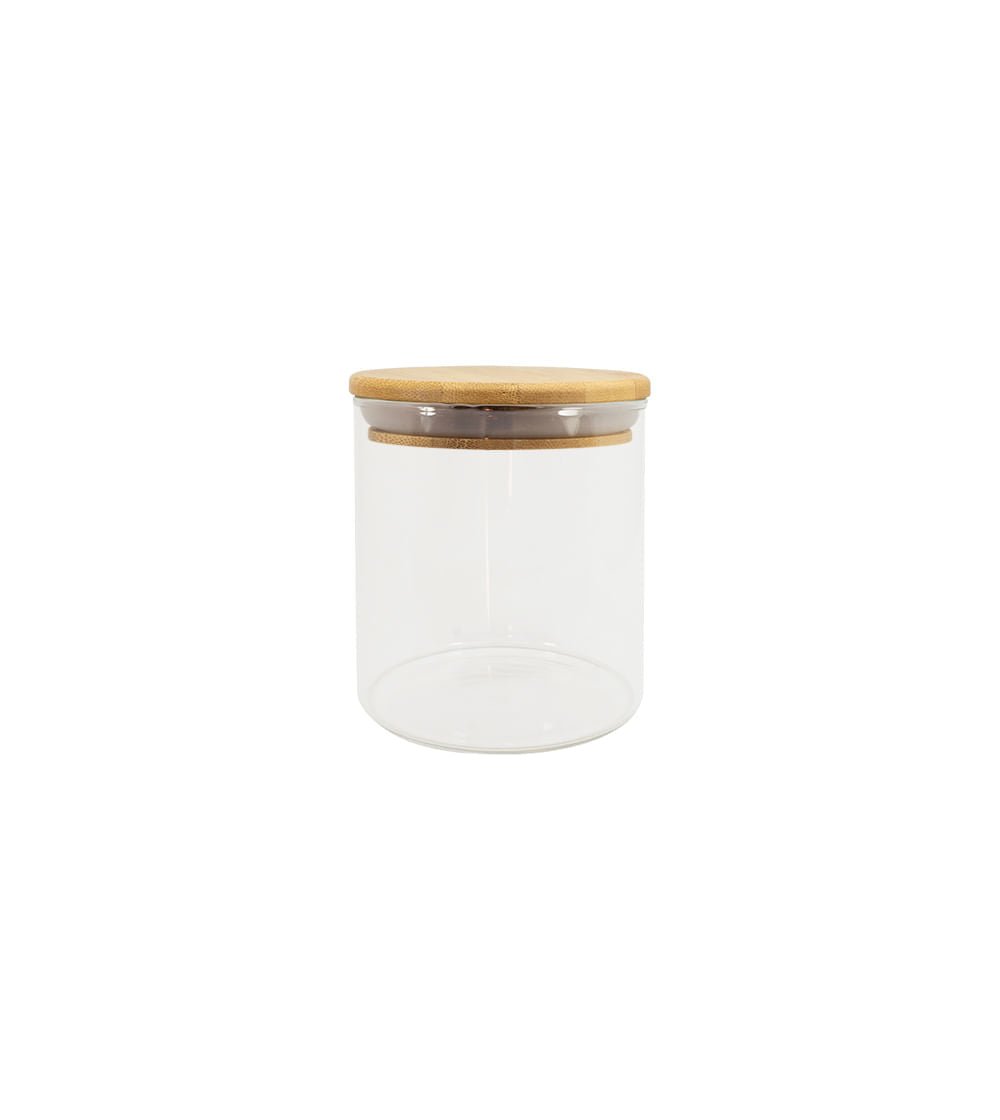 Pote de Vidro com Tampa de Bambu Circular Mantimento 500ml - Ela Decora