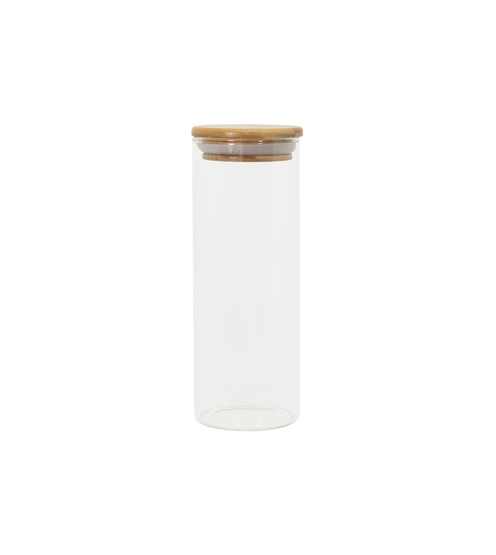 Pote de Vidro com Tampa de Bambu Circular Mantimento Natural 450ml - Ela Decora