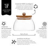 Pote de Vidro com Tampa de Bambu Ecokitchen 11,2cm - Ela Decora