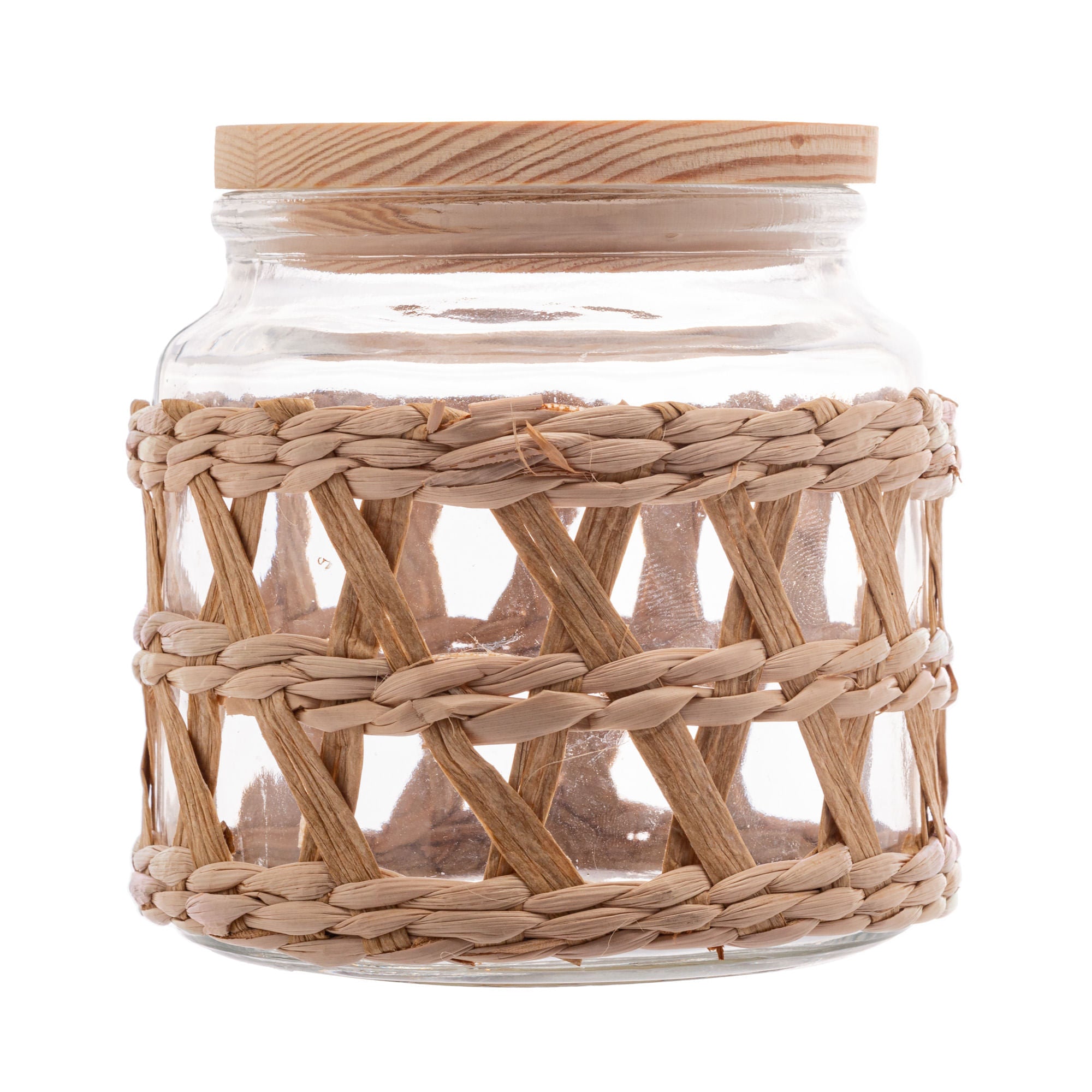 Pote de Vidro com Tampa em Madeira Sisal 520ml - Ela Decora