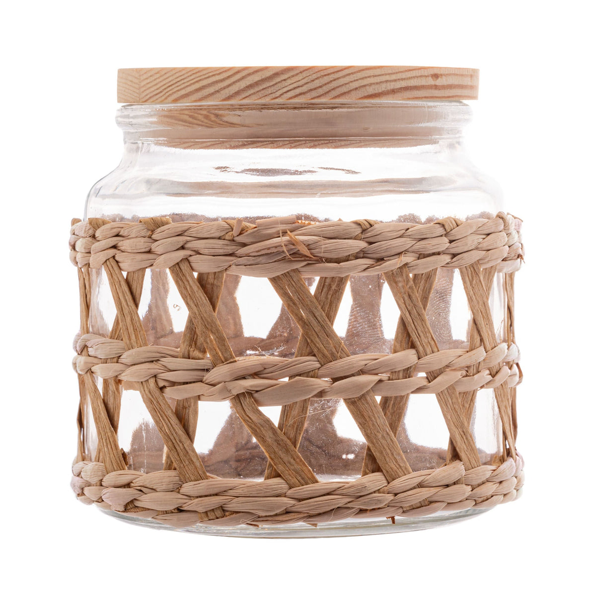 Pote de Vidro com Tampa em Madeira Sisal 520ml - Ela Decora