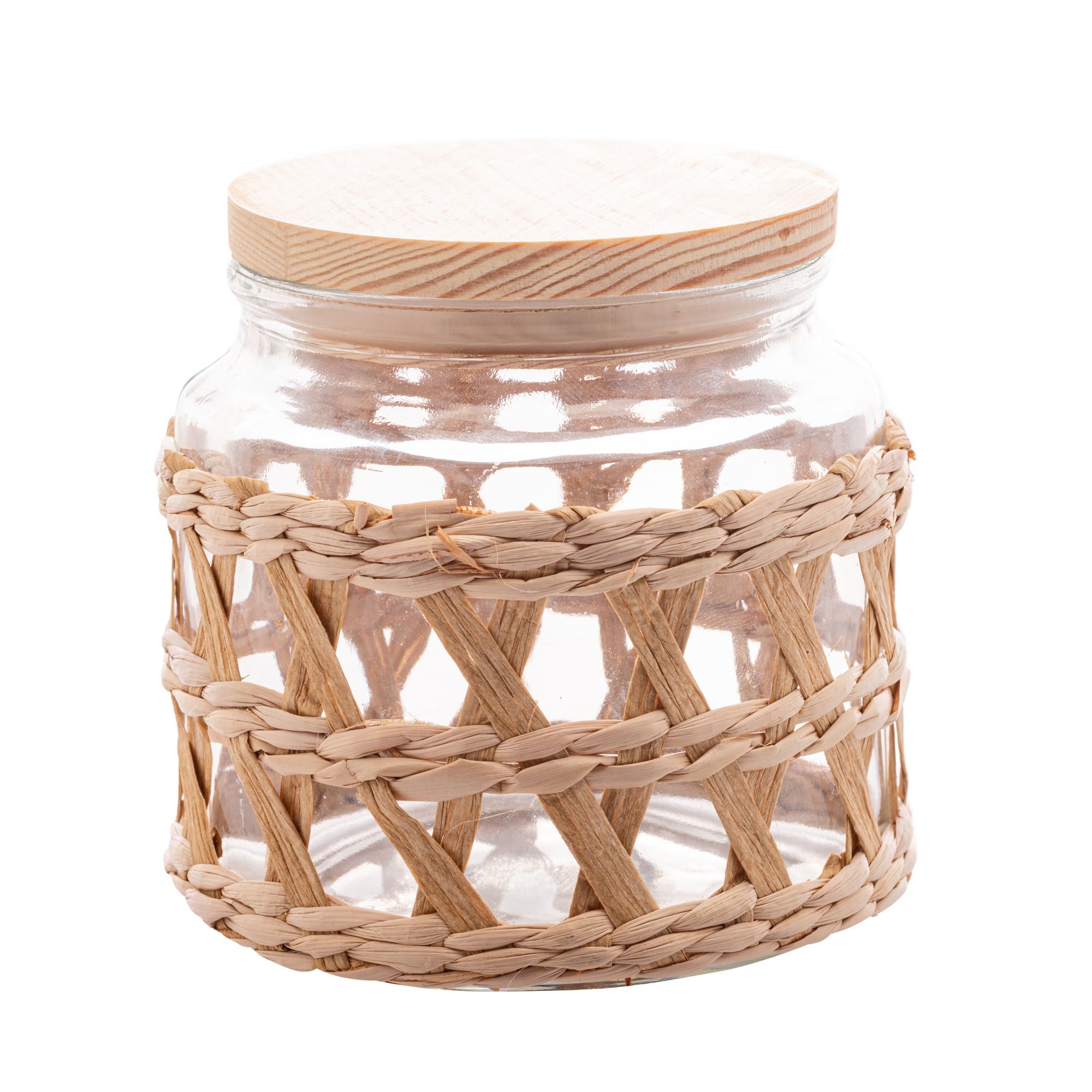 Pote de Vidro com Tampa em Madeira Sisal 520ml - Ela Decora