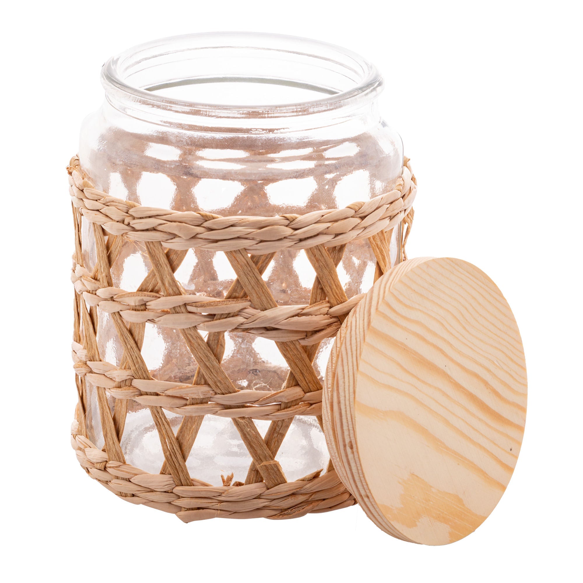 Pote de Vidro com Tampa em Madeira Sisal 750ml - Ela Decora