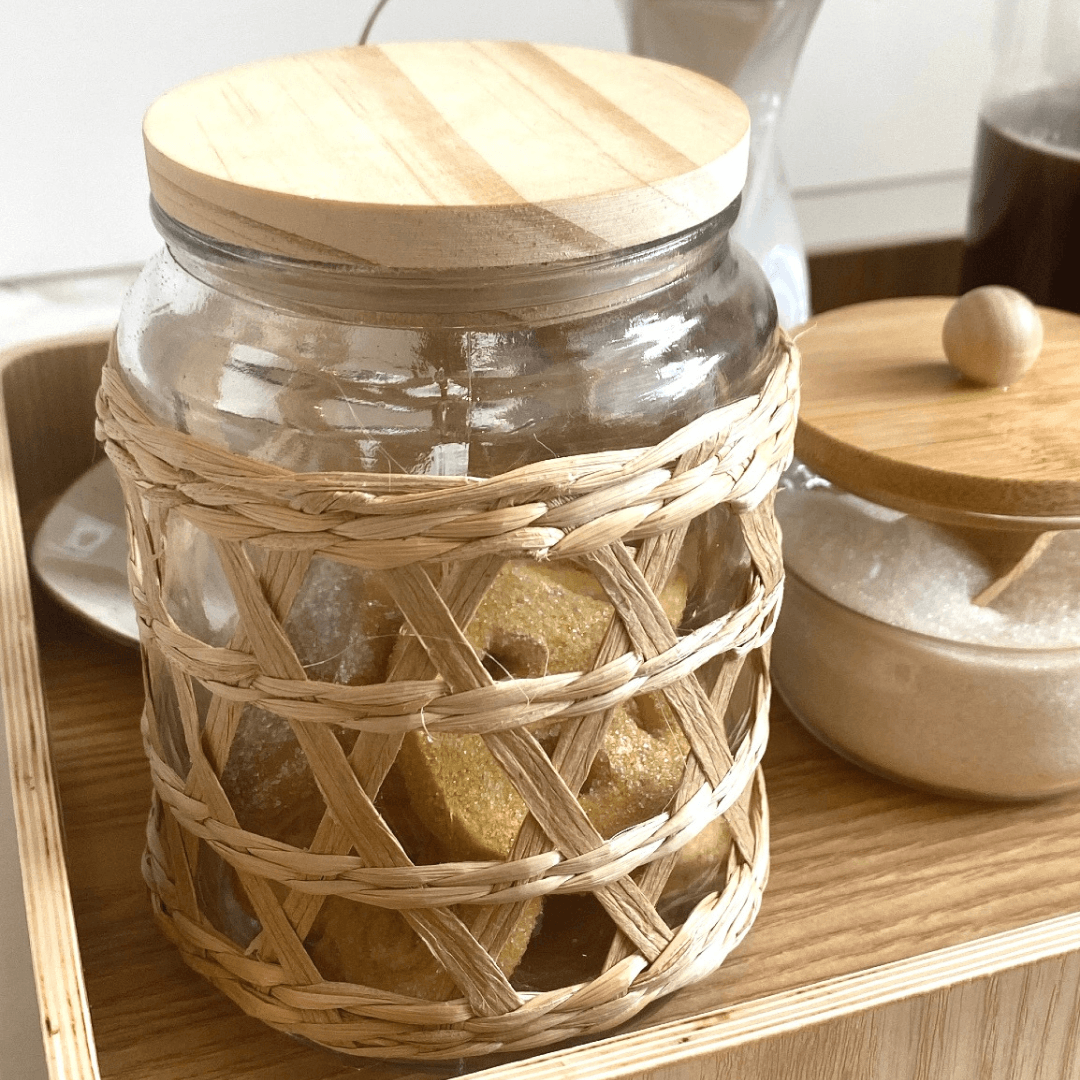 Pote de Vidro com Tampa em Madeira Sisal 750ml - Ela Decora