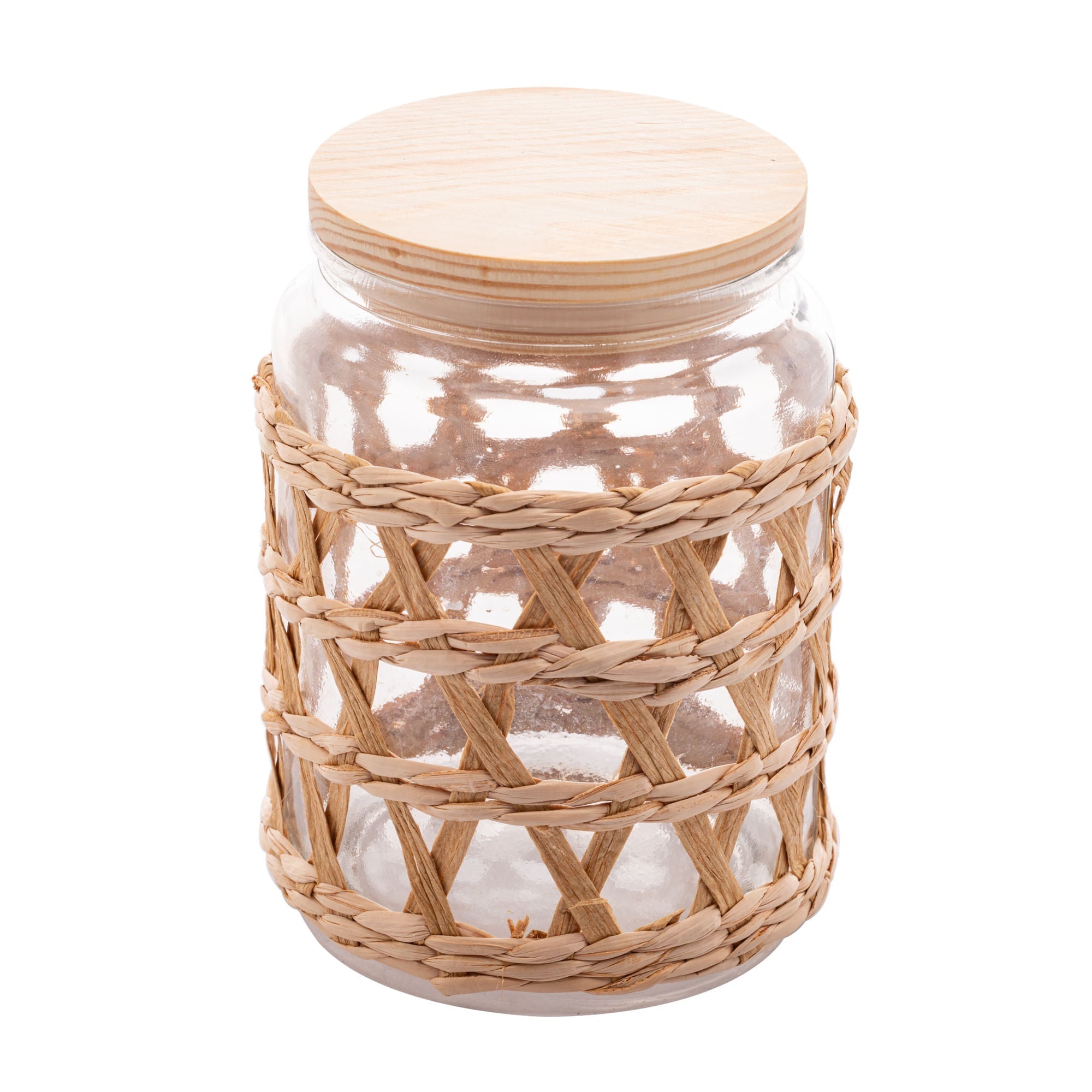 Pote de Vidro com Tampa em Madeira Sisal 750ml - Ela Decora
