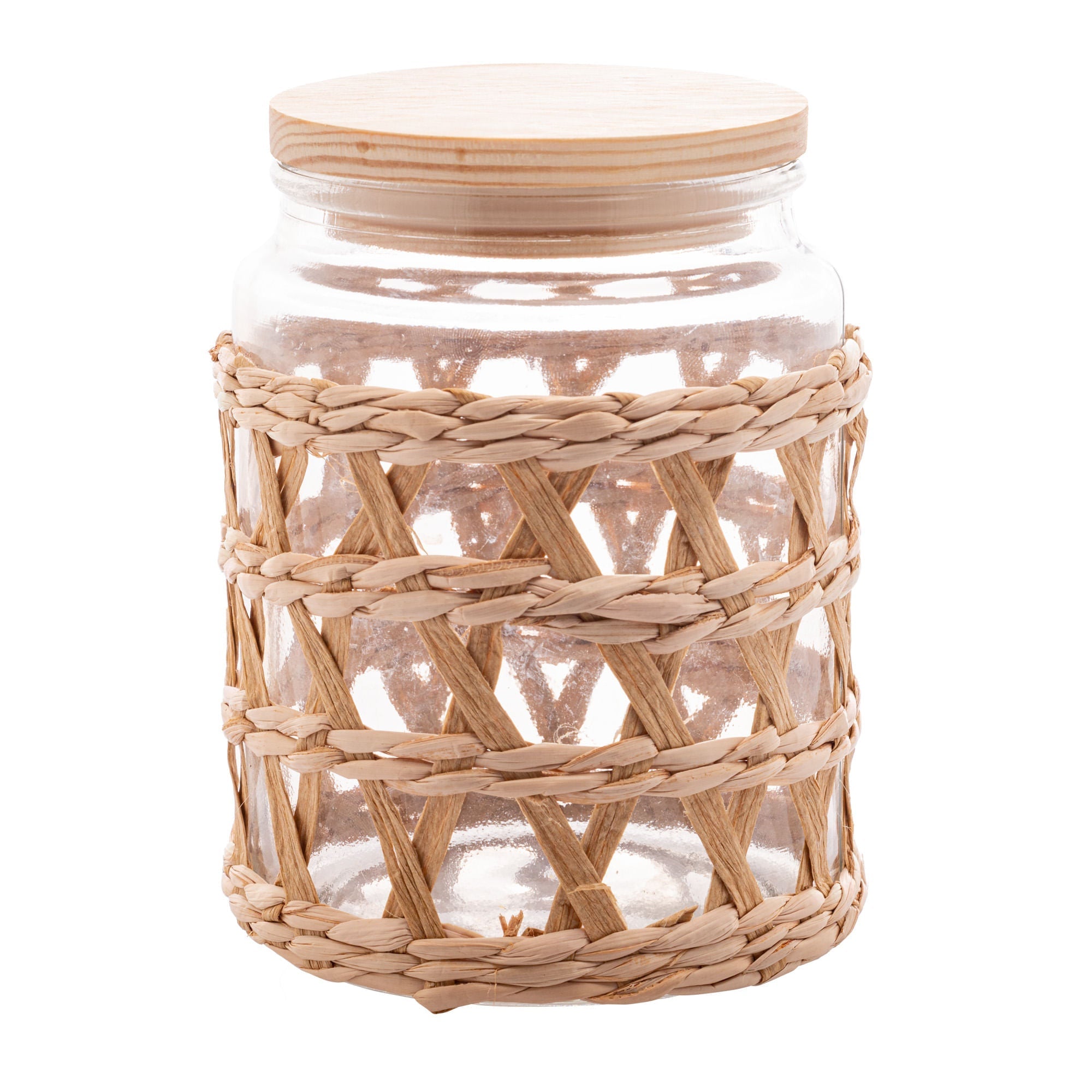 Pote de Vidro com Tampa em Madeira Sisal 750ml - Ela Decora