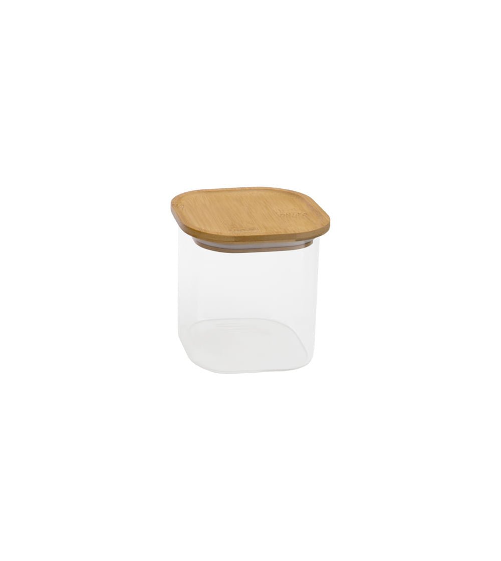 Pote de Vidro Empilhável com Tampa de Bambu Quadrado Mantimento 800ml - Ela Decora