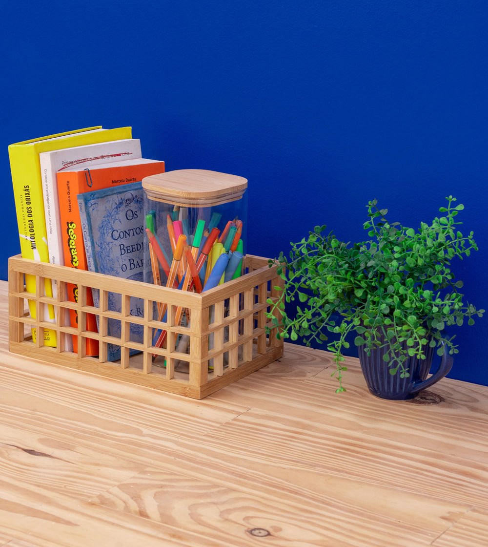 Pote de Vidro Flat com Tampa de Bambu Quadrado Mantimento 1,4 Litros - Ela Decora