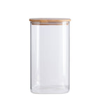 Pote de Vidro Flat com Tampa de Bambu Quadrado Mantimento 1,4 Litros - Ela Decora
