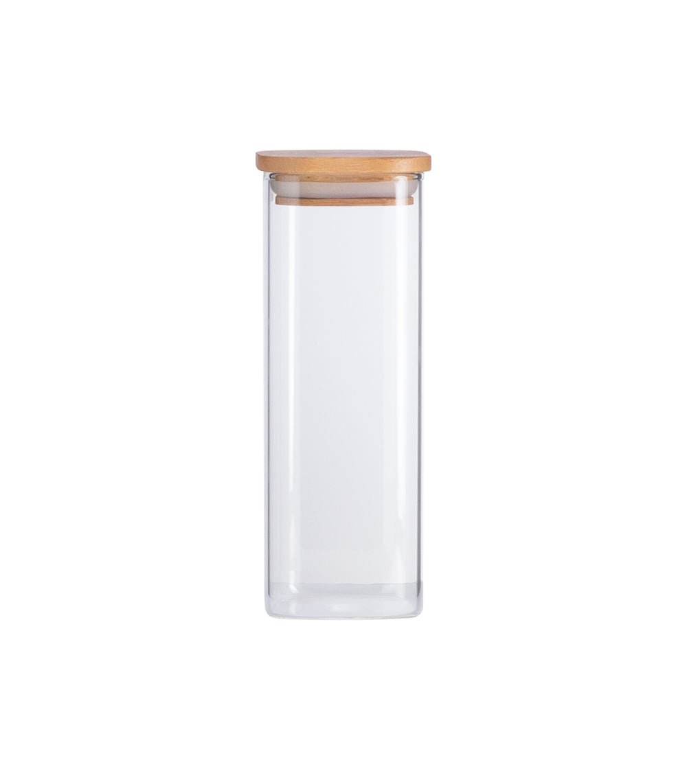 Pote de Vidro Flat com Tampa de Bambu Quadrado Mantimento 400ml - Ela Decora