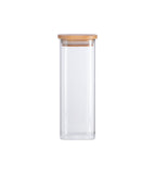 Pote de Vidro Flat com Tampa de Bambu Quadrado Mantimento 400ml - Ela Decora
