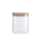 Pote de Vidro Flat com Tampa de Bambu Quadrado Mantimento 800ml - Ela Decora