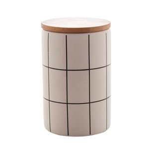 Pote Decorativo de Cerâmica com Tampa De Bambu Grid Turim Branco 15cm - Ela Decora