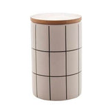 Pote Decorativo de Cerâmica com Tampa De Bambu Grid Turim Branco 15cm - Ela Decora