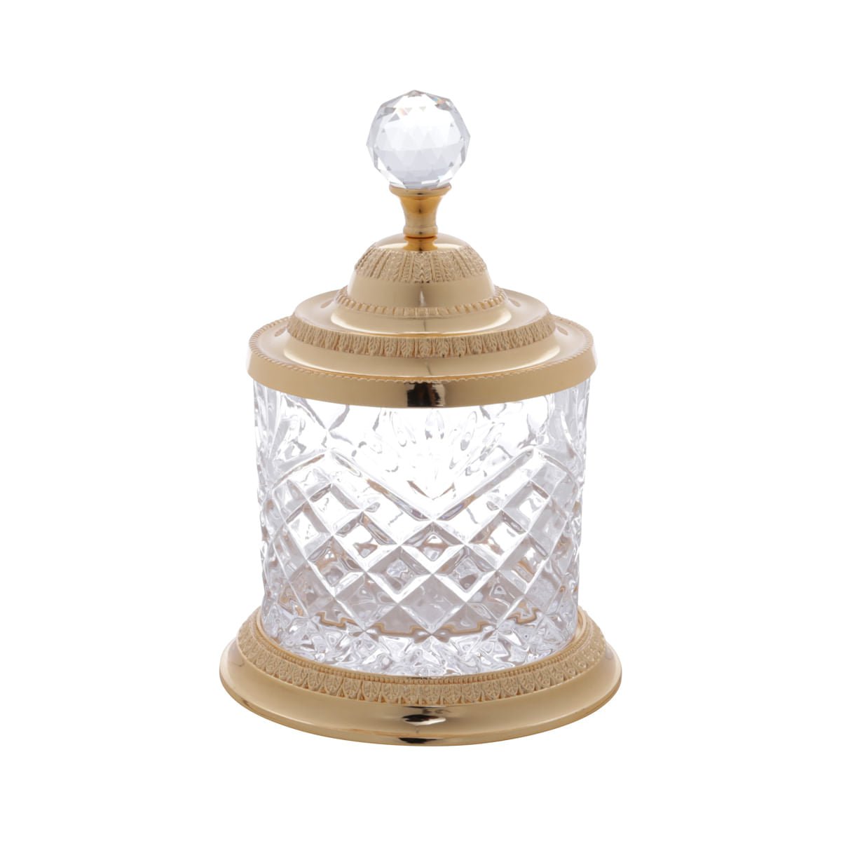 Pote Decorativo Multiuso de Vidro e Zamac Crystal Dourado 18,5cm - Ela Decora