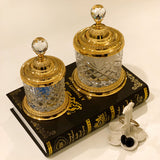 Pote Decorativo Multiuso de Vidro e Zamac Crystal Dourado 18,5cm - Ela Decora