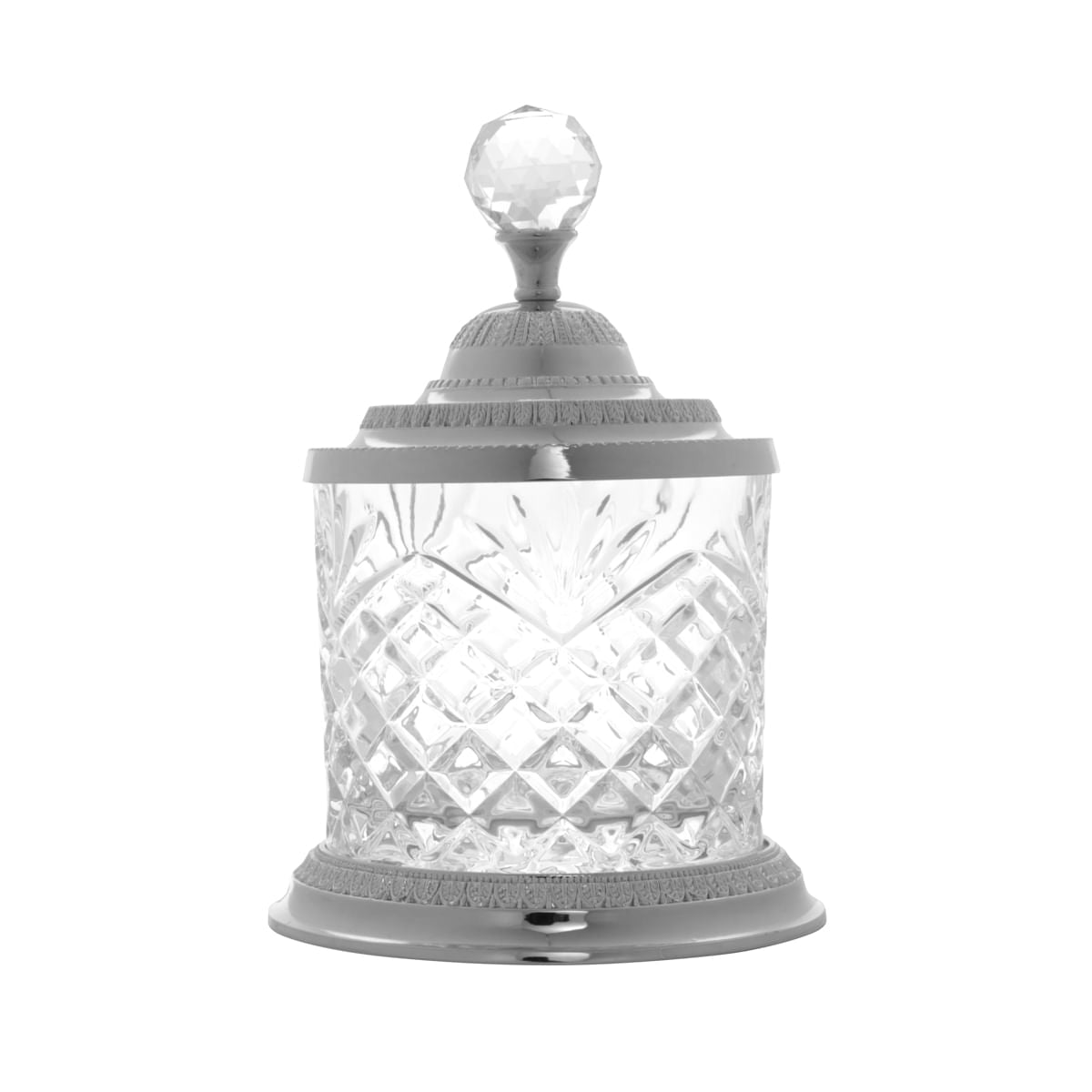 Pote Decorativo Multiuso de Vidro e Zamac Crystal Prateado 18,5cm - Ela Decora