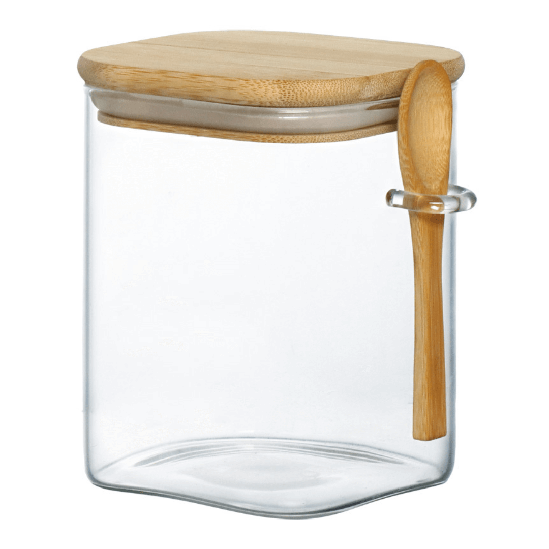 Pote Hermético de Vidro e Bambu Liege com Colher 950ml - Ela Decora