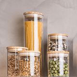 Pote Hermético Porta Mantimento Redondo em Vidro Borossilicato com Tampa de Bambu - 1,4 Litros - Ela Decora