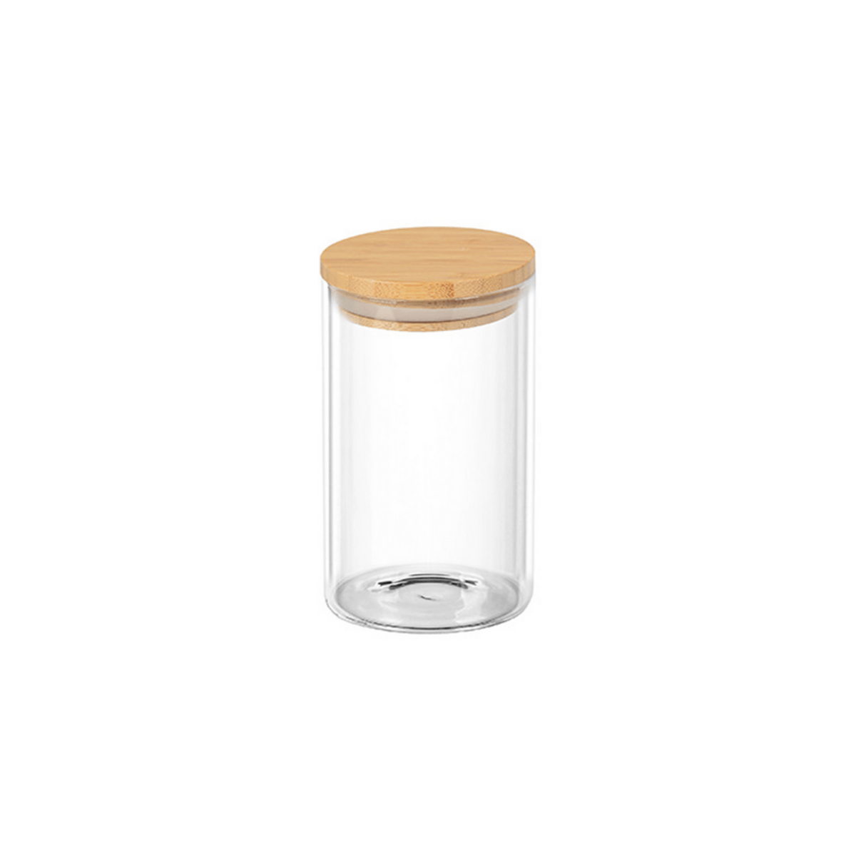 Pote Hermético Porta Tempero Redondo em Vidro Borossilicato com Tampa de Bambu - 150 ml - Ela Decora