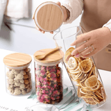Pote Hermético Porta Tempero Redondo em Vidro Borossilicato com Tampa de Bambu - 150 ml - Ela Decora