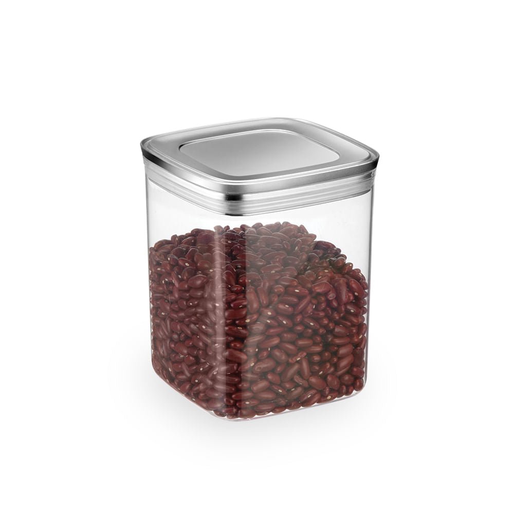 Pote Hermético Quadrado Com Tampa Cromo Fosco Vedação Tripla Pote G - 1,7 Litros - Ela Decora