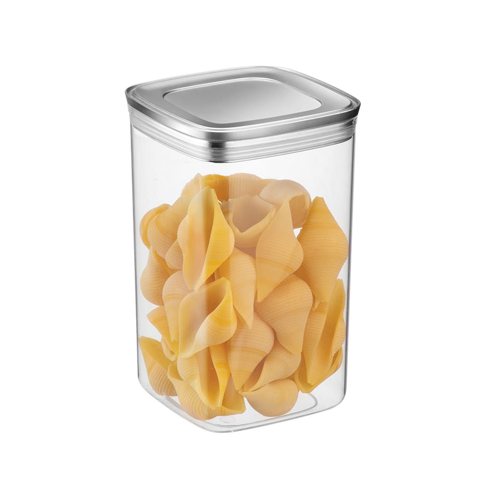 Pote Hermético Quadrado Com Tampa Cromo Fosco Vedação Tripla Pote GG - 2,3 Litros - Ela Decora