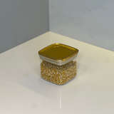 Pote Hermético Quadrado Tampa Metalizada Dourada Fosco Vedação Tripla 1,1L - Ela Decora