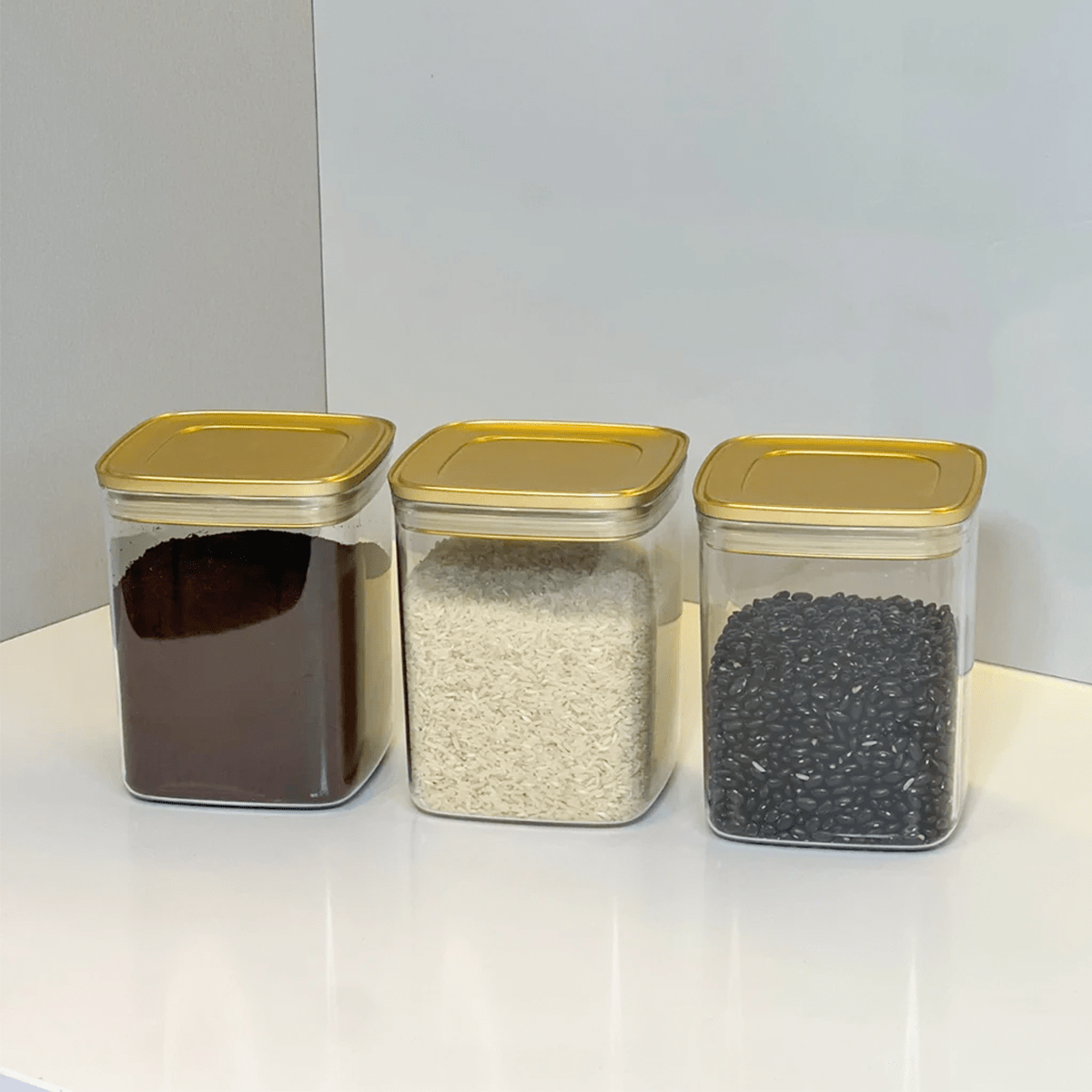 Pote Hermético Quadrado Tampa Metalizada Dourada Fosco Vedação Tripla 1,7L - Ela Decora