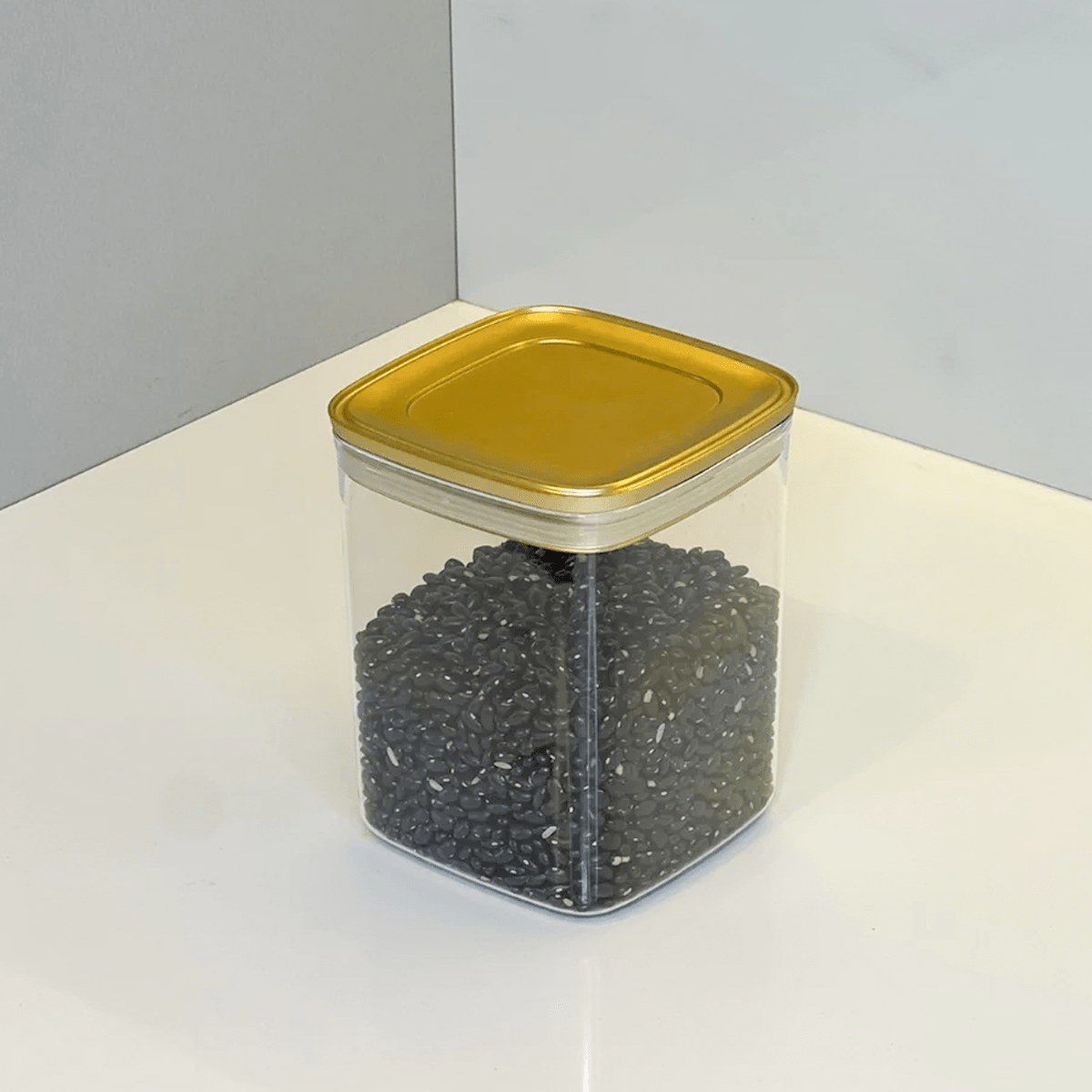 Pote Hermético Quadrado Tampa Metalizada Dourada Fosco Vedação Tripla 1,7L - Ela Decora