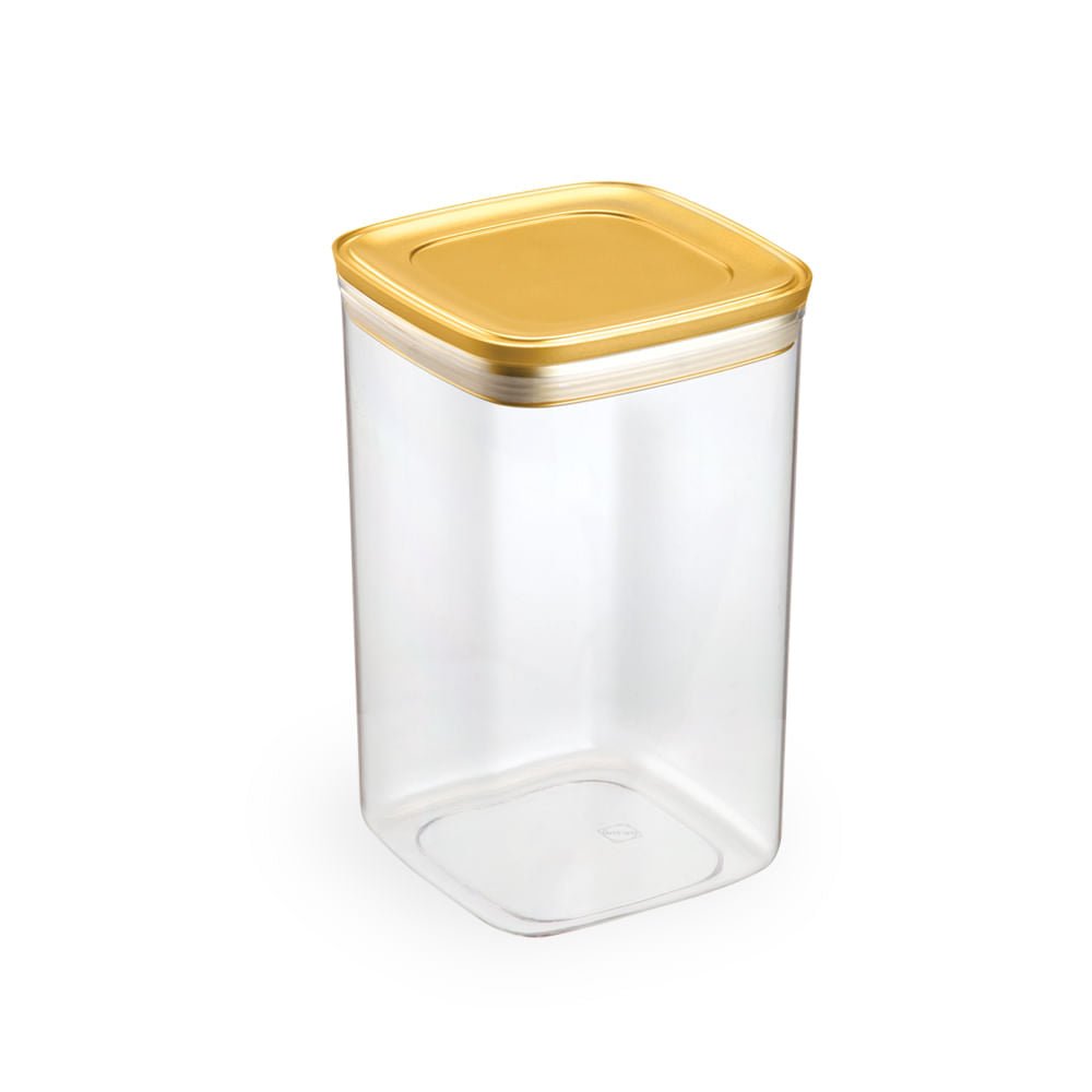 Pote Hermético Quadrado Tampa Metalizada Dourada Fosco Vedação Tripla 2,3 L - Ela Decora