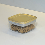 Pote Hermético Quadrado Vedação Tripla Tampa Metalizada Dourada Fosco 425ml - Ela Decora