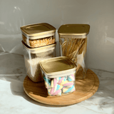 Pote Hermético Quadrado Vedação Tripla Tampa Metalizada Dourada Fosco 425ml - Ela Decora