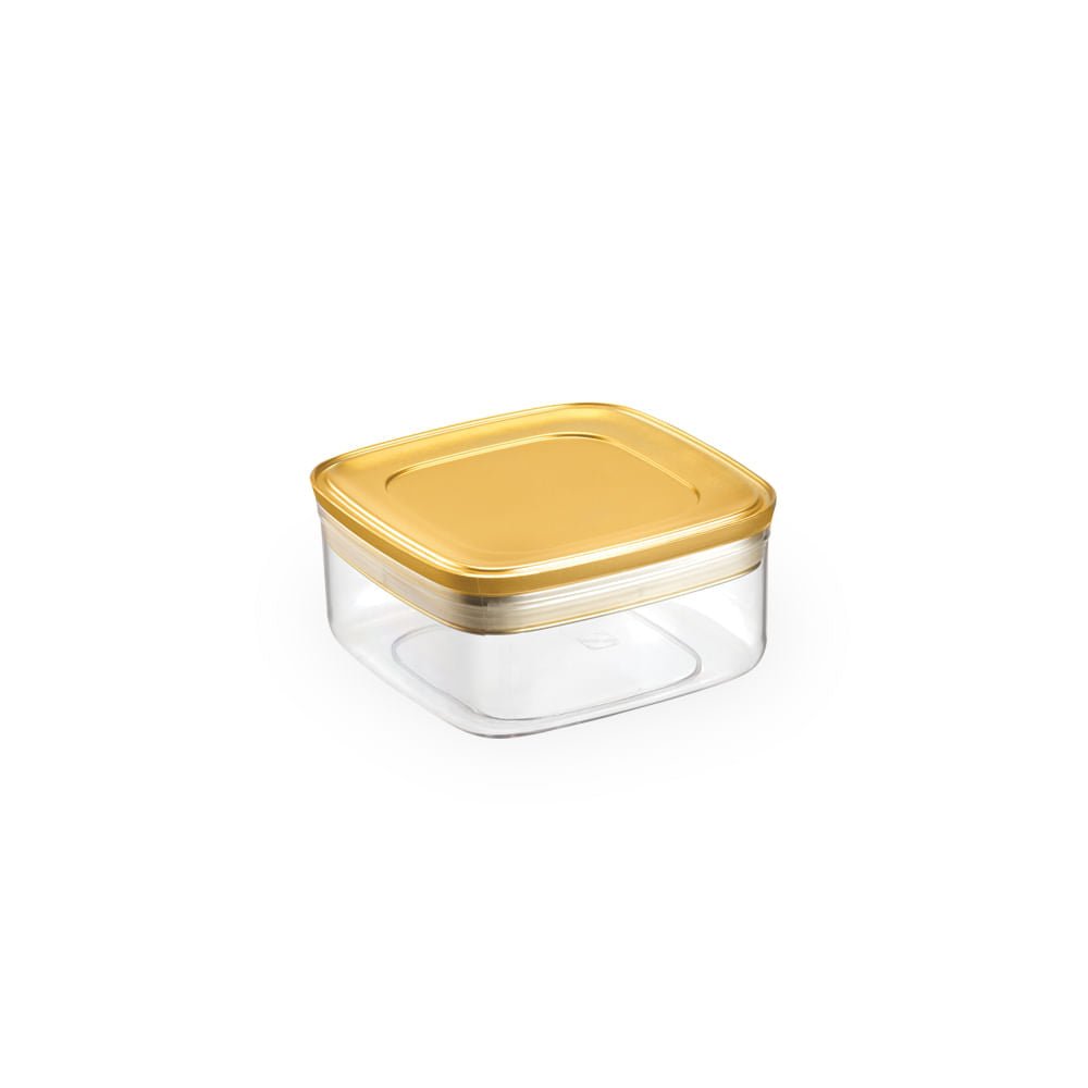 Pote Hermético Quadrado Vedação Tripla Tampa Metalizada Dourada Fosco 425ml - Ela Decora