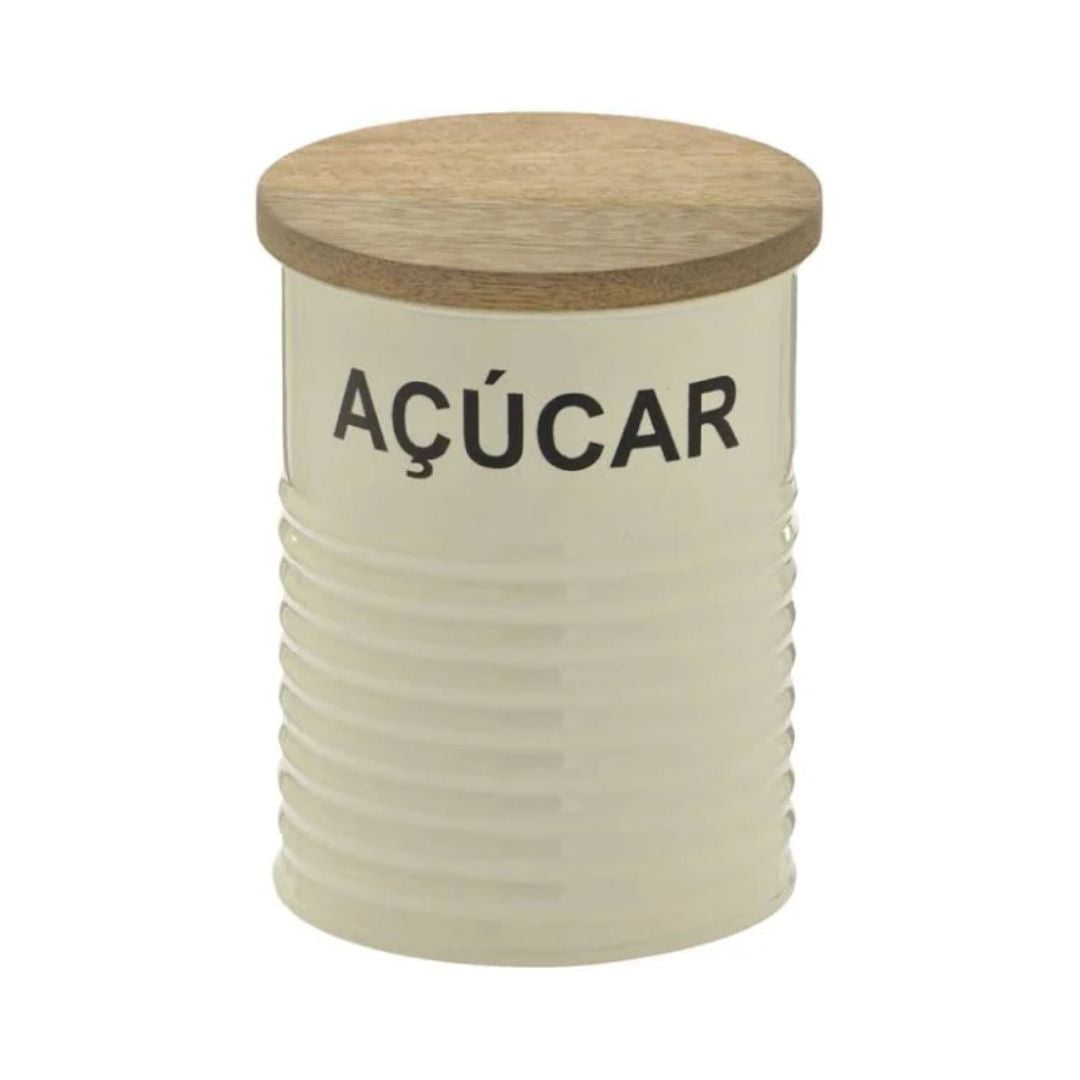 Pote para Açucar de Metal com Tampa de Madeira 14cm - Ela Decora