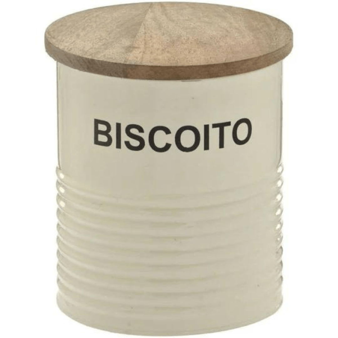 Pote para Biscoito de Metal com Tampa de Madeira 15,5cm - Ela Decora