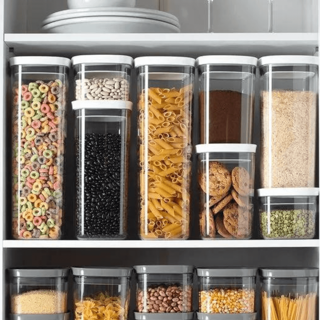 Pote Porta Mantimento Organizador Quadrado com Tampa Hermética Natural com Branco Block 2 Litros - Ela Decora