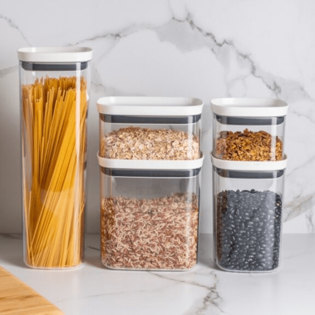 Pote Porta Mantimento Organizador Quadrado com Tampa Hermética Natural com Branco Block 2 Litros - Ela Decora