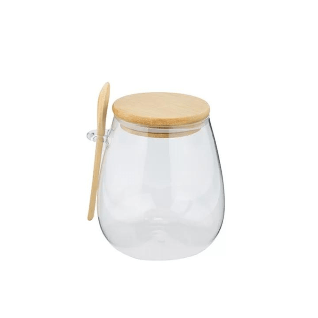 Pote Porta Mantimentos em Vidro Borossilicato com Tampa e Colher de Bambu 400ml - Ela Decora