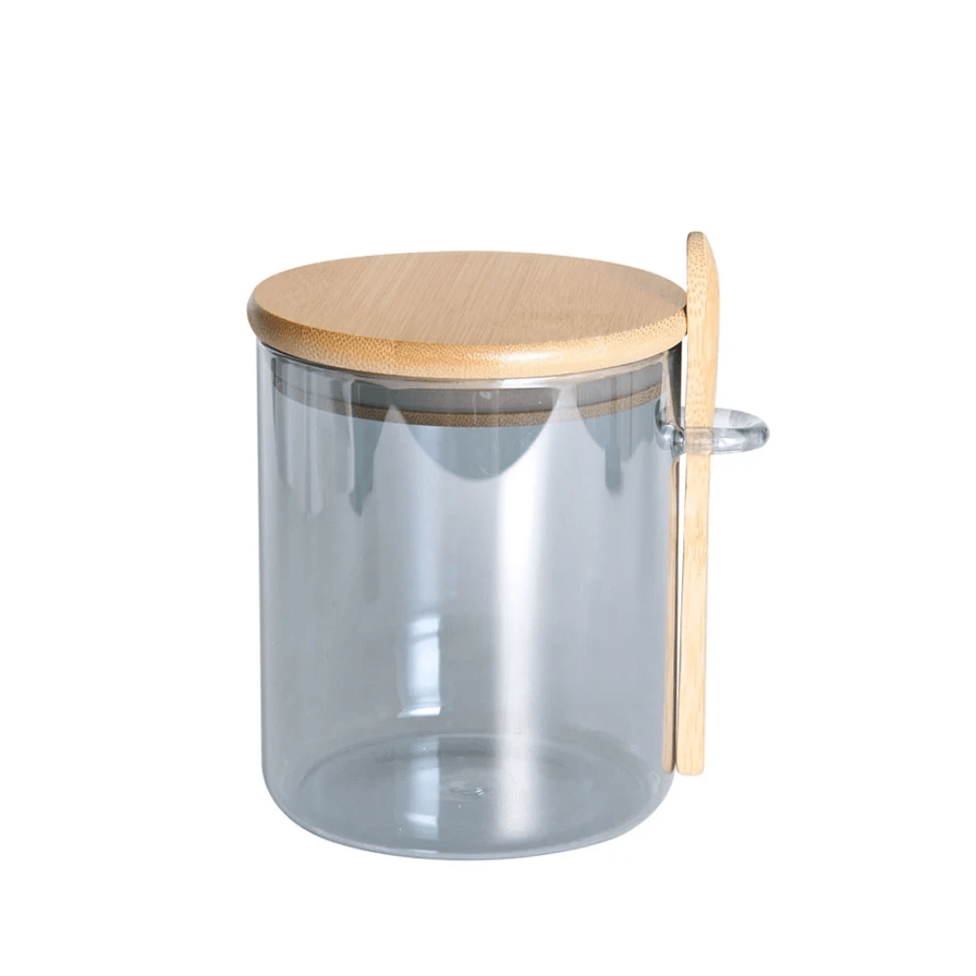 Pote Porta Mantimentos Vidro Borossilicato Cinza com Tampa e Colher de Bambu 700ml - Ela Decora