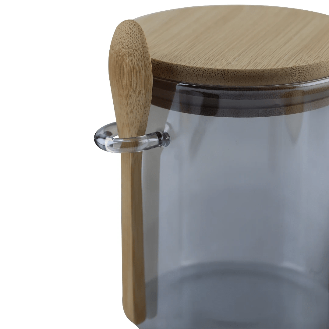 Pote Porta Mantimentos Vidro Borossilicato Cinza com Tampa e Colher de Bambu 700ml - Ela Decora
